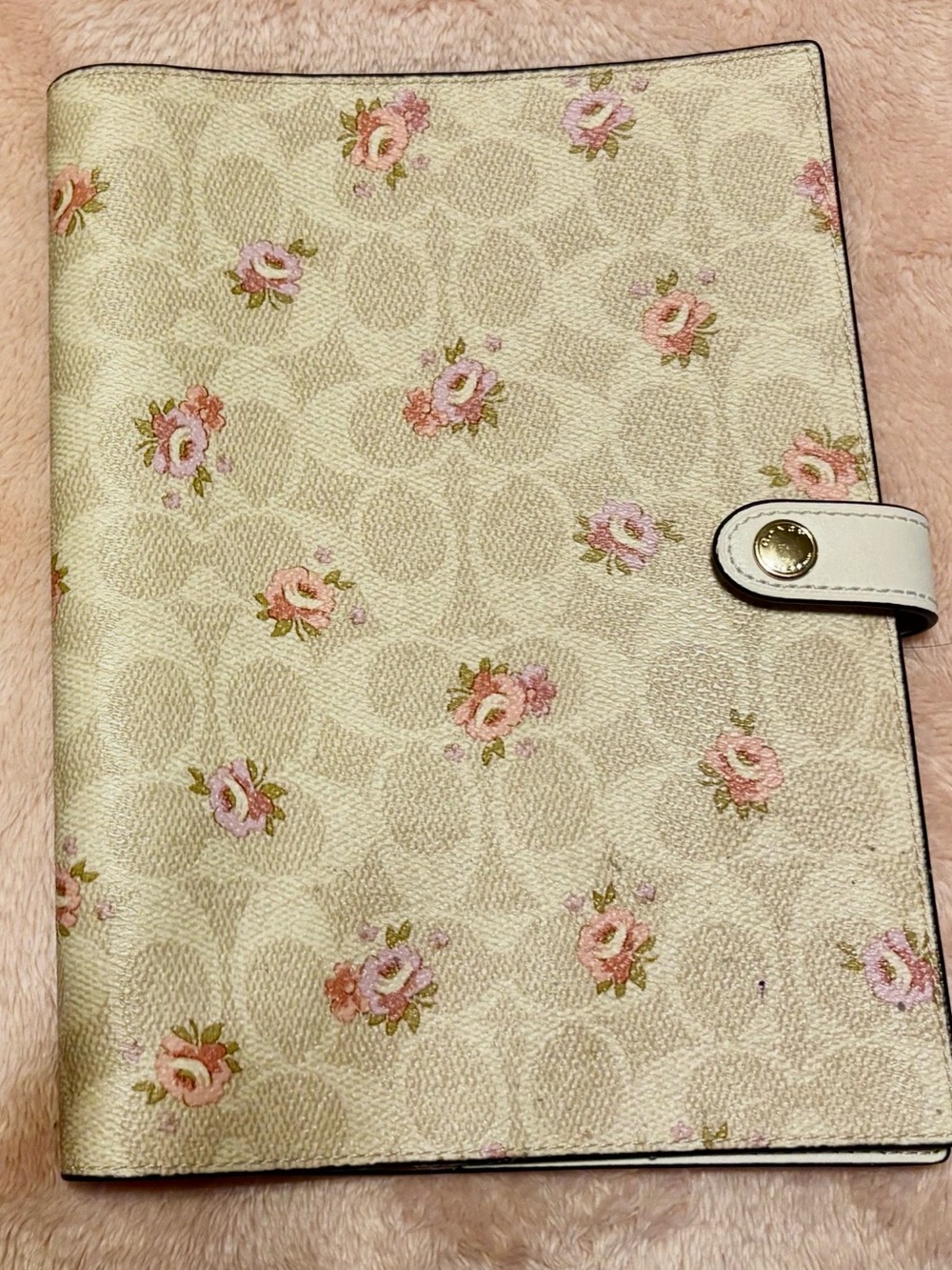 Coach Cream Floral Leather Folio with Pink Accents